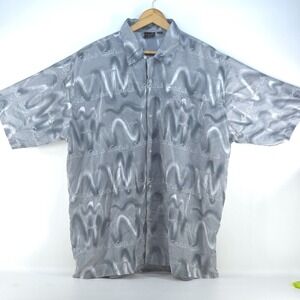 VTG SouthPole Button Up Shirt Men's 2XL Grey Graffiti All Over Print Y2K AOP